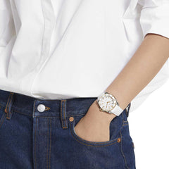 Gucci Dive White Dial Pink Gold Bezel Watch on White Rubber Strap - 36mm