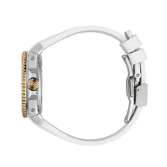 Gucci Dive White Dial Pink Gold Bezel Watch on White Rubber Strap - 36mm