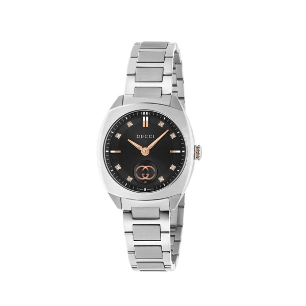 Gucci Interlocking G Black Dial Watch on Steel Bracelet - 29mm