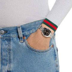 Gucci Interlocking G Black Dial Watch on Steel Bracelet - 29mm
