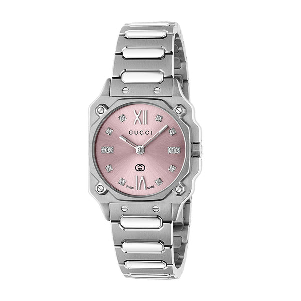 Gucci G-Flat Pink Dial on Stainless Steel Bracelet - 24mm