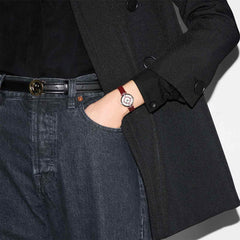 Gucci Model 2000 Silver and Red Dial Watch with Red Leather Strap - 24mm