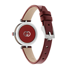 Gucci Model 2000 Silver and Red Dial Watch with Red Leather Strap - 24mm