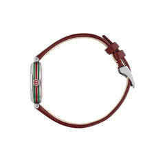 Gucci Model 2000 Silver and Red Dial Watch with Red Leather Strap - 24mm