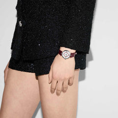 Gucci Model 2000 Silver and Red Dial Watch with Red Leather Strap - 30mm