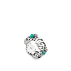 Gucci GG Marmont Silver Turquoise Flower Band Ring