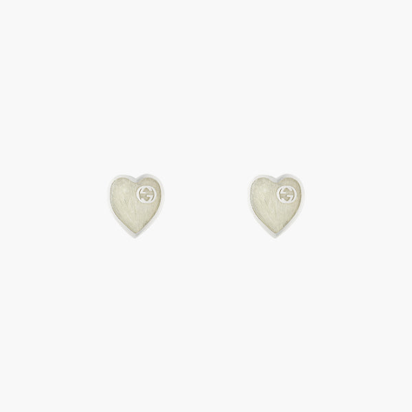 Gucci Heart Mother-of-Pearl Enamel Stud Earrings