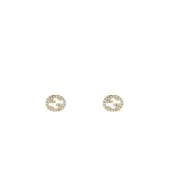 Gucci Interlocking Stud Earrings with Diamonds in Yellow Gold