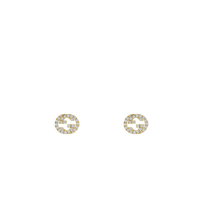 Gucci Interlocking Stud Earrings with Diamonds in Yellow Gold - Gucci product