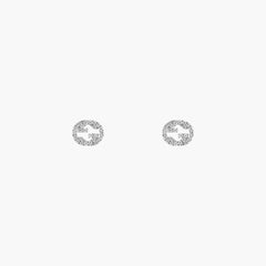 Gucci Interlocking Stud Earrings with Diamonds in White Gold