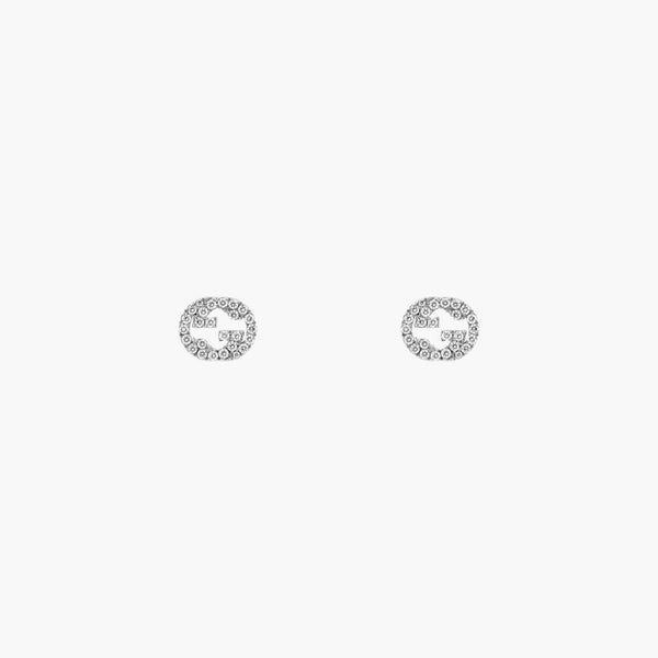 Gucci Interlocking Stud Earrings with Diamonds in White Gold