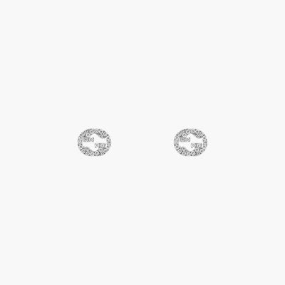 Gucci Interlocking Stud Earrings with Diamonds in White Gold - Gucci product