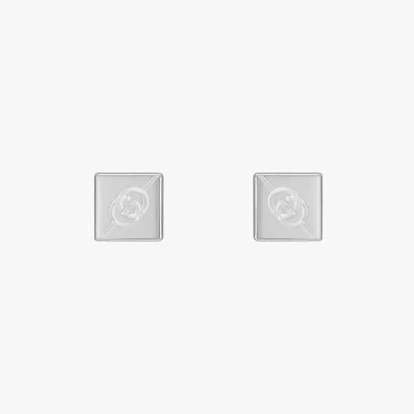 Gucci Tag Diagonal Silver Stud Earrings
