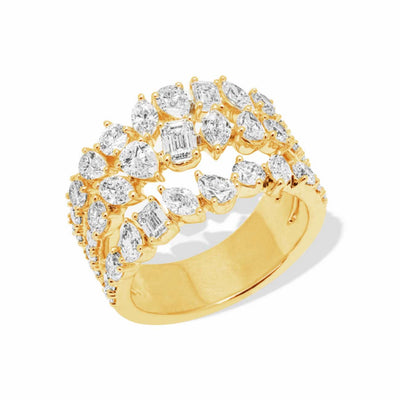 Private Label Three Row Fancy-Shape Diamond Ring in 18K Yellow Gold - Private Label product