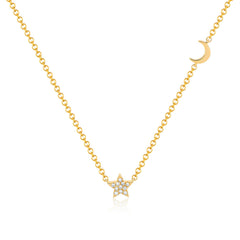 EF Collection Small Star and Moon Diamond Necklace