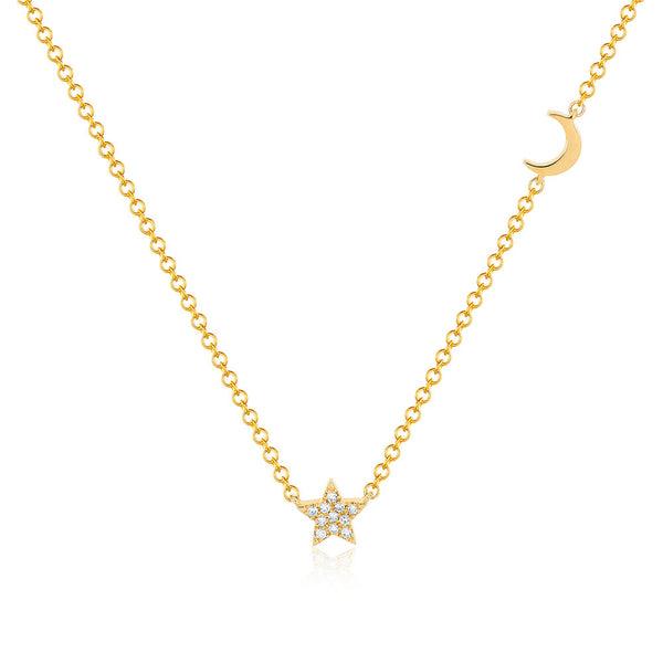EF Collection Small Star and Moon Diamond Necklace