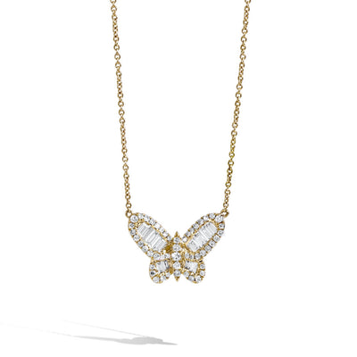 Baguette Diamond Yellow Gold Butterfly Necklace - Private Label product