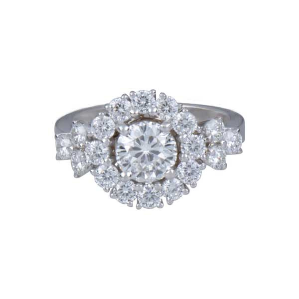 Roberto Coin Cento Gold Diamond Flower Cluster Engagement Ring Front