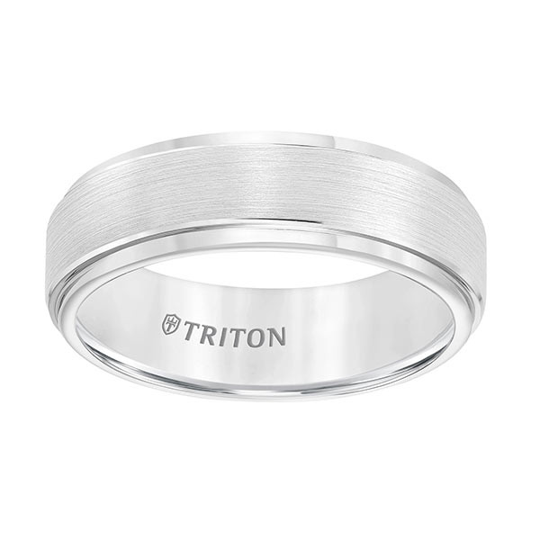 Triton White Tungsten Carbide Brush Finish Comfort Fit Band Flat View