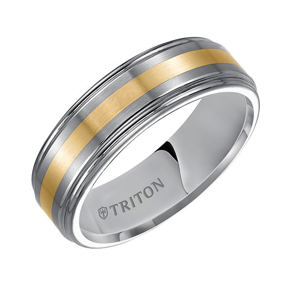 Triton Tungsten Carbide Brush Yellow Gold Comfort Fit Band Angle View