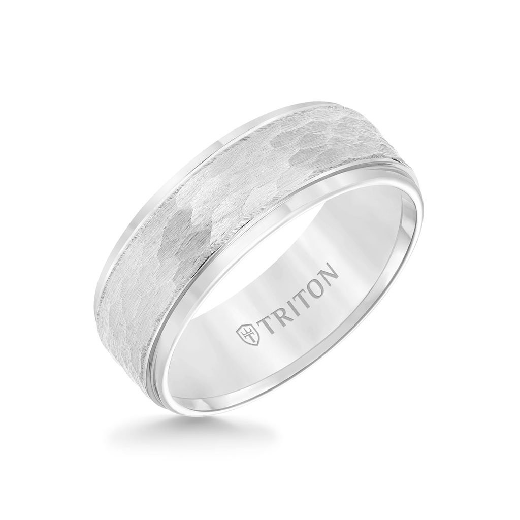 Triton Tungsten Carbide Hammered Comfort Fit Band Angle View