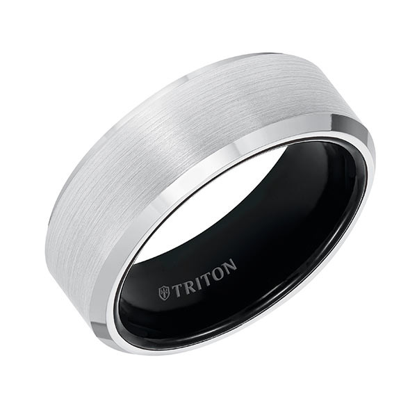 Triton White TungstenAIR & Midnight Black Bevel Edge Comfort Fit Band Angle View