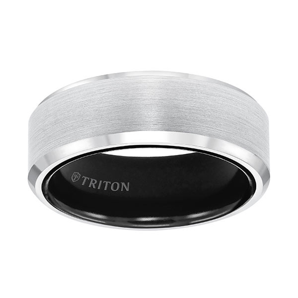 Triton White TungstenAIR & Midnight Black Bevel Edge Comfort Fit Band Flat Up View