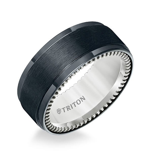 Triton Black Titanium & Silver Satin Finish Comfort Fit Band Angle View