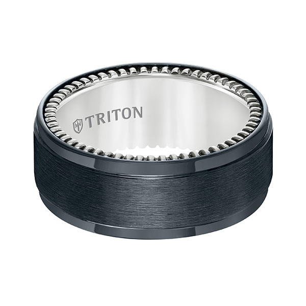 Triton Black Titanium & Silver Satin Finish Comfort Fit Band Flat View