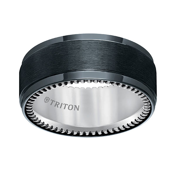 Triton Black Titanium & Silver Satin Finish Comfort Fit Band Flat Up View