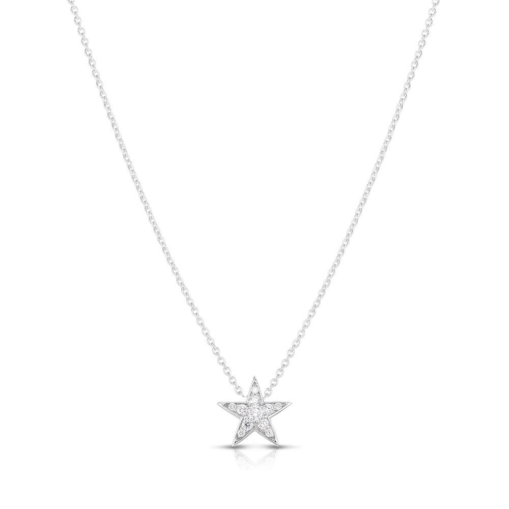 18kt white gold star diamond pendant necklace