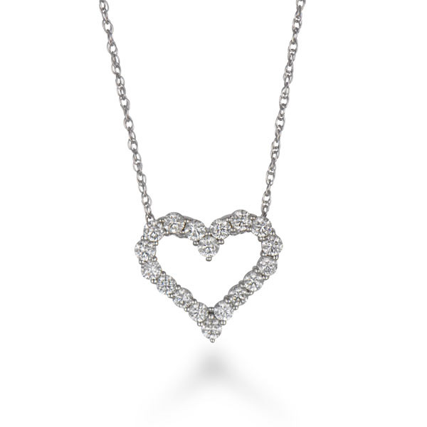 Open Heart White Gold Diamond Pendant on 18" Chain Necklace 