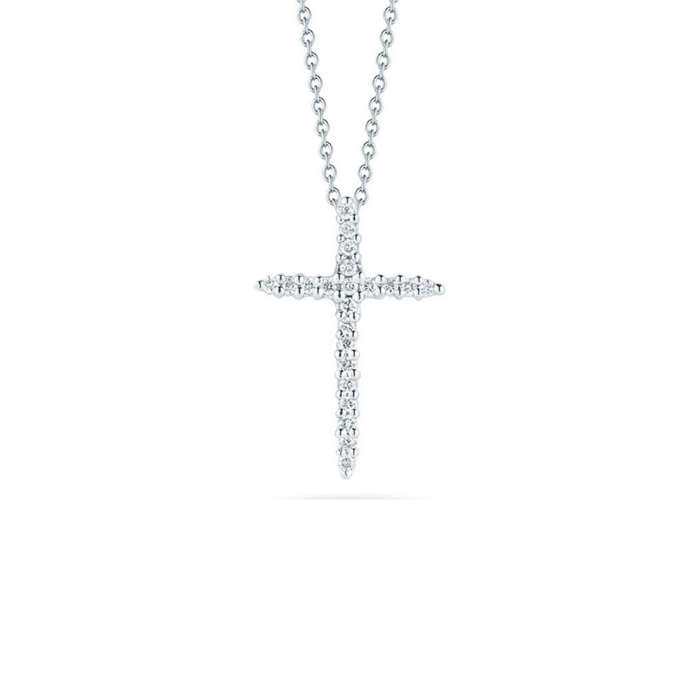 Roberto Coin Tiny Treasures Necklace 18kt White Gold Diamond Cross Necklace .10ctw