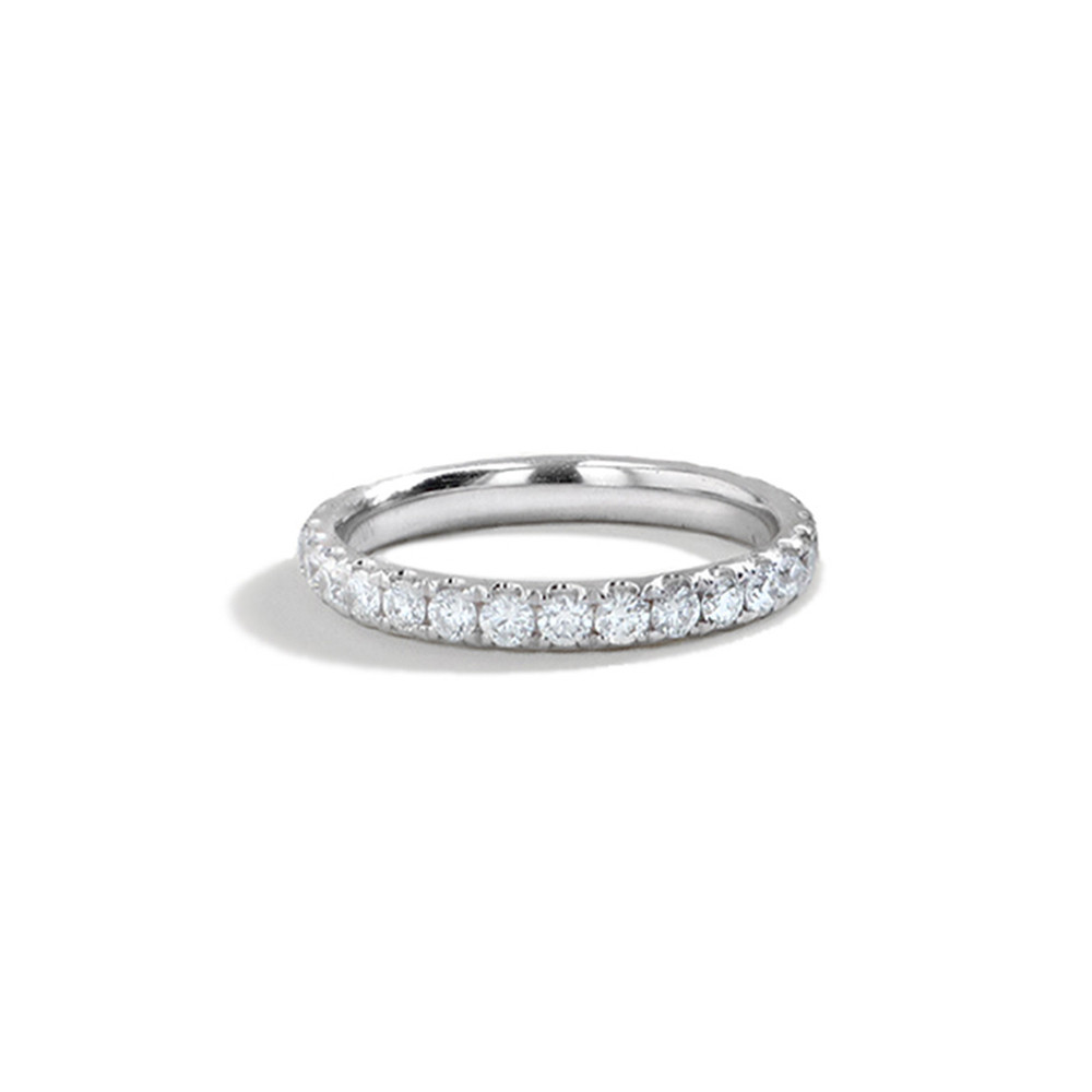 One Carat Round Diamond Eternity Ring – 14K White Gold FRONT VIEW