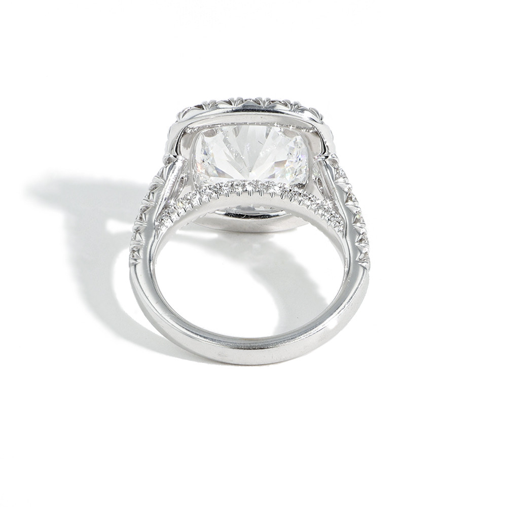 Henri Daussi 5 ctw Cushion Diamond Halo Engagement Ring back view