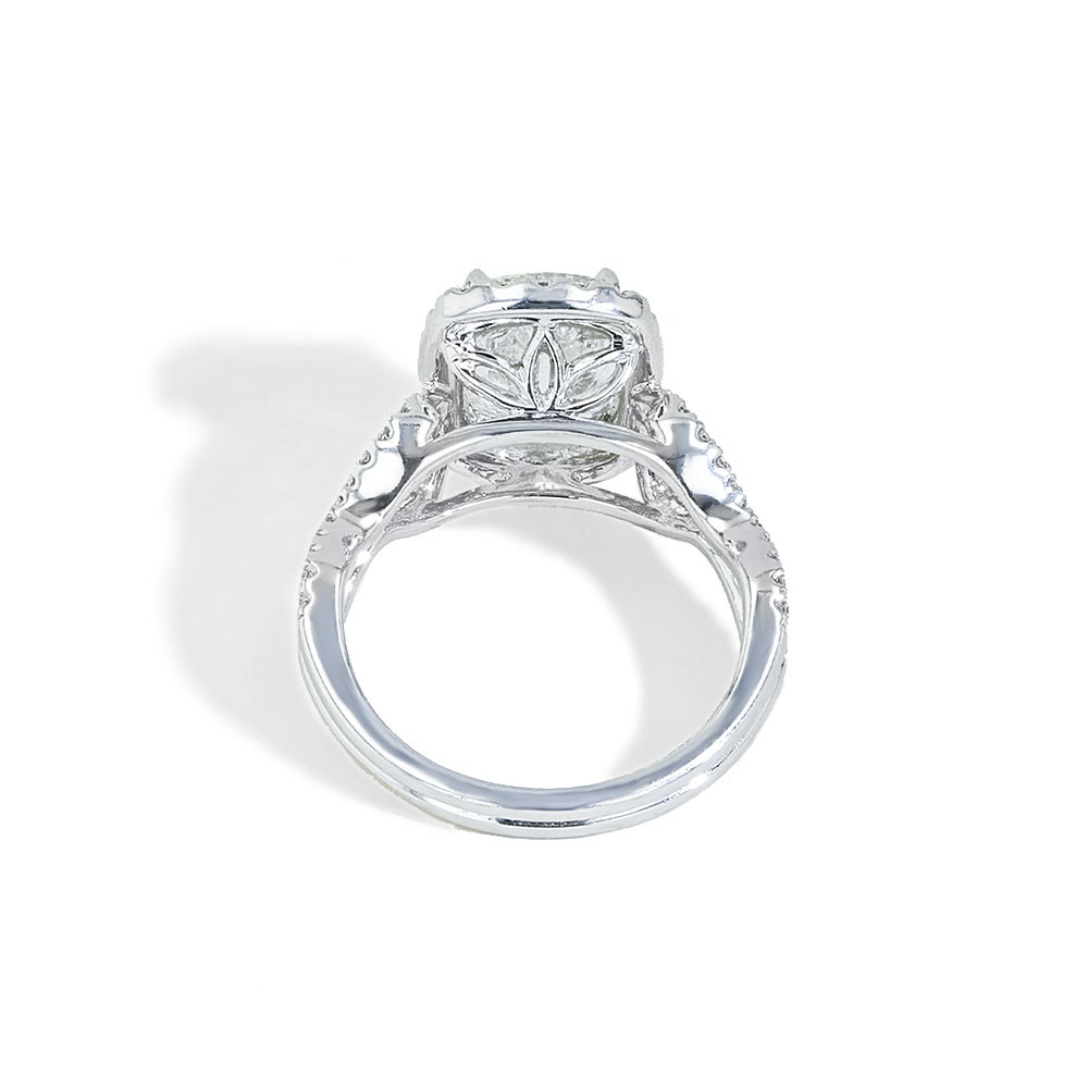 Henri Daussi Cushion Halo Diamond Braided Engagement Ring back view