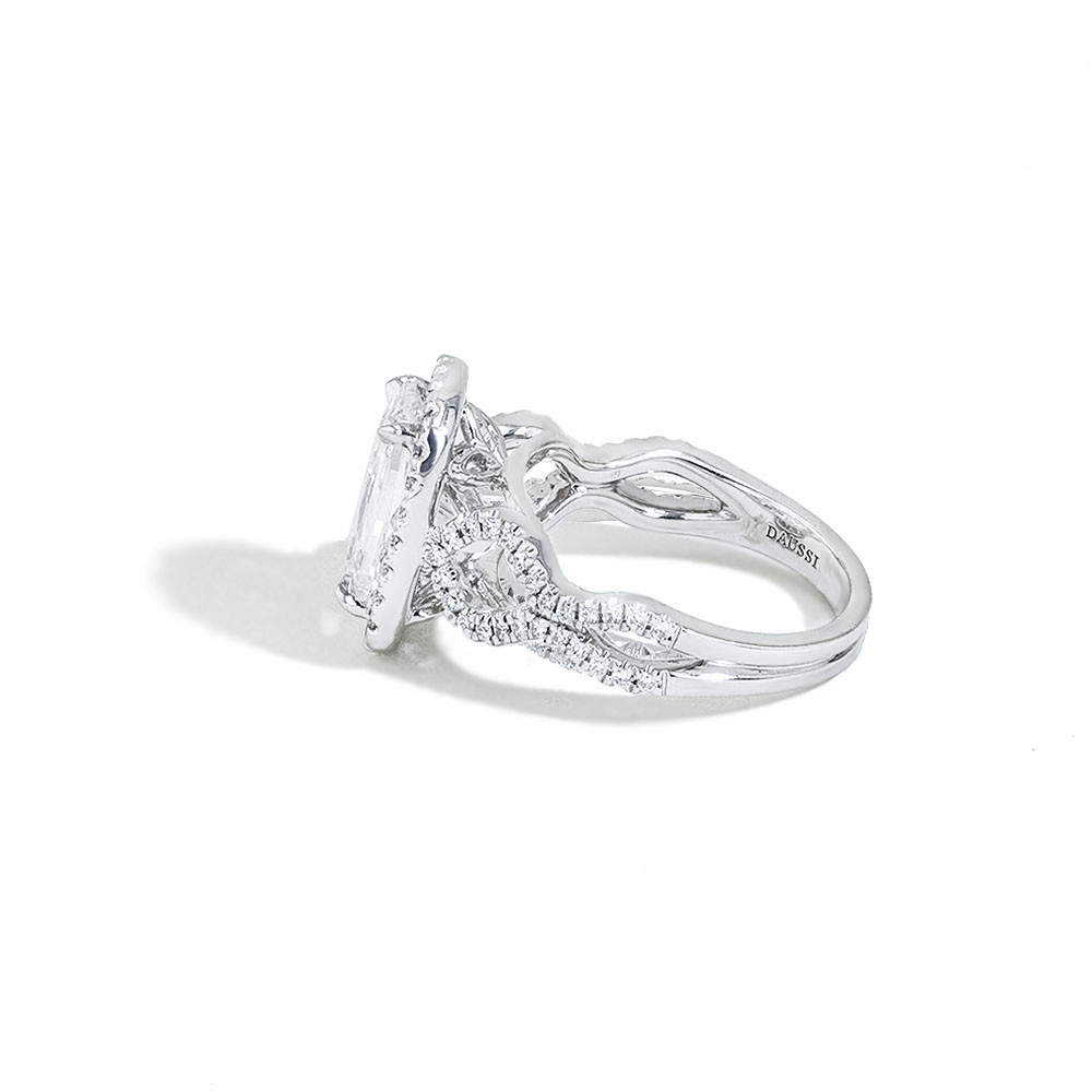 Henri Daussi Cushion Halo Diamond Braided Engagement Ring side view