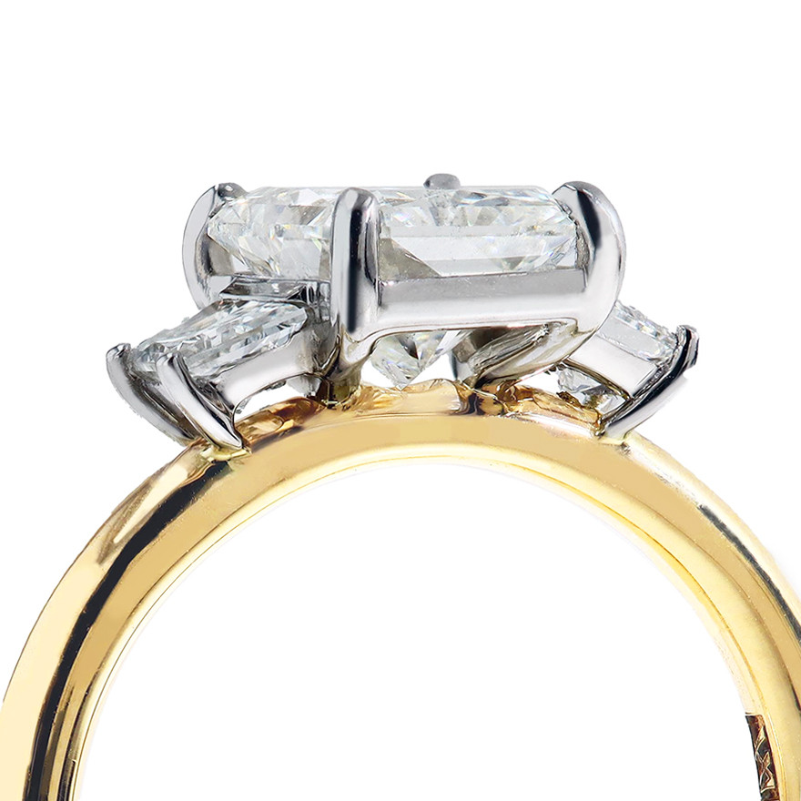 2 Carat Radiant Diamond Three Stone Engagement Ring Side