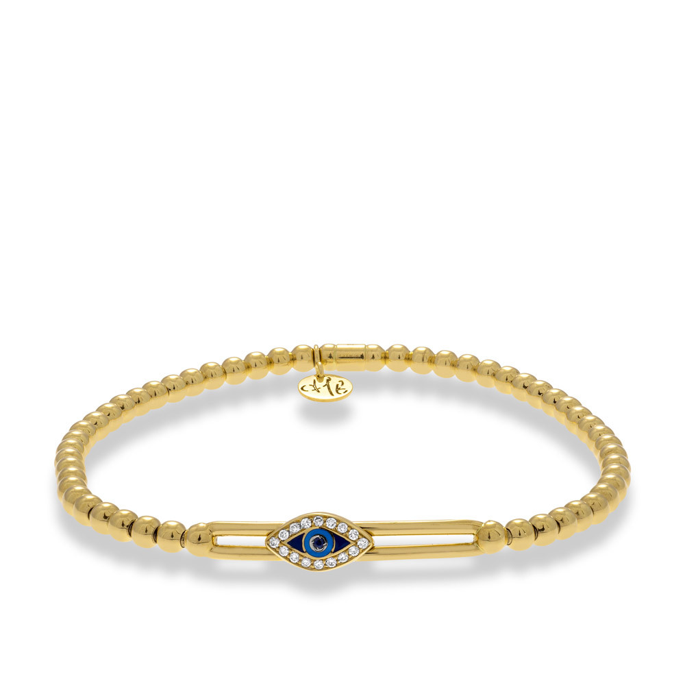 Gold toned evil Eye stacking stretch bracelet set. | Stretch bracelets,  Bracelet set, Evil eye bracelet