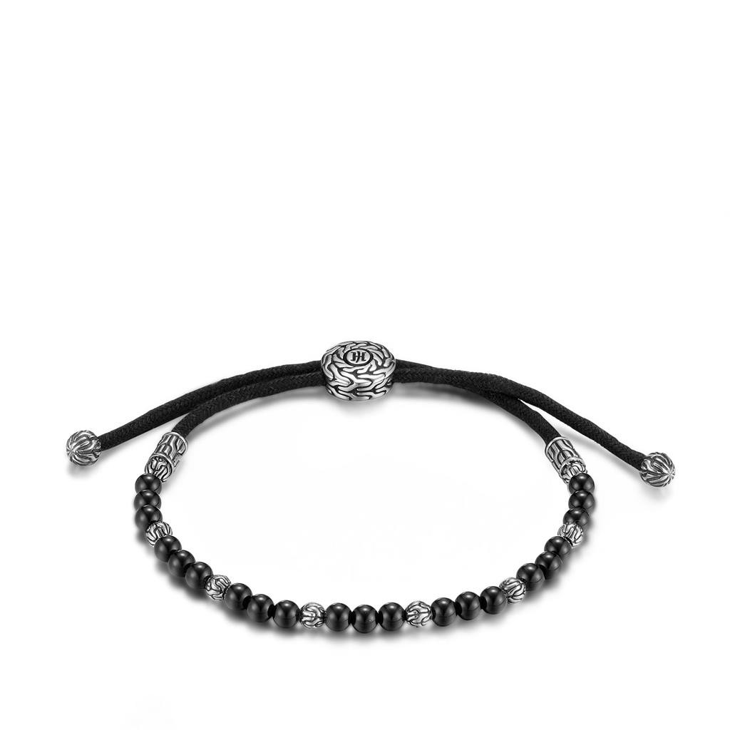 John Hardy Round Black Onyx Beads Adustable Cord Classic Chain Bracelet 