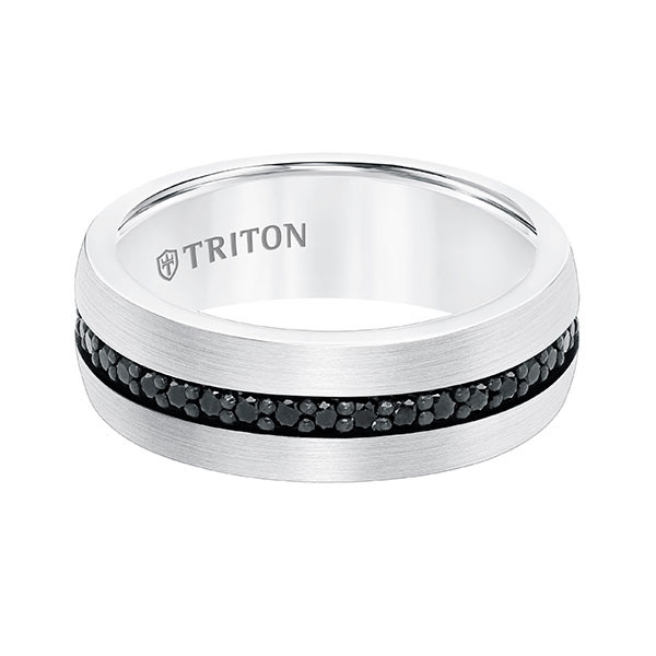 Triton White Tungsten Black Sapphire Comfort Fit Band Flat View
