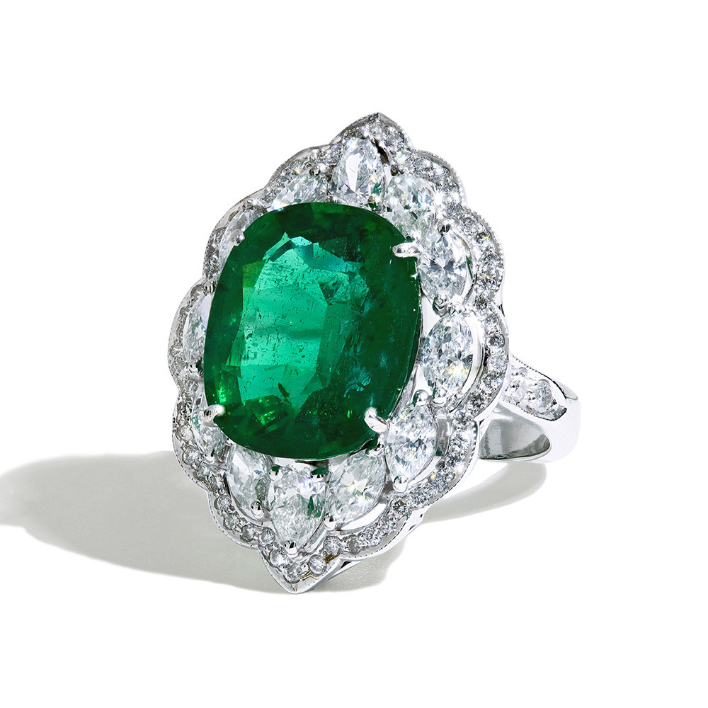 Emerald Vintage Halo Ring