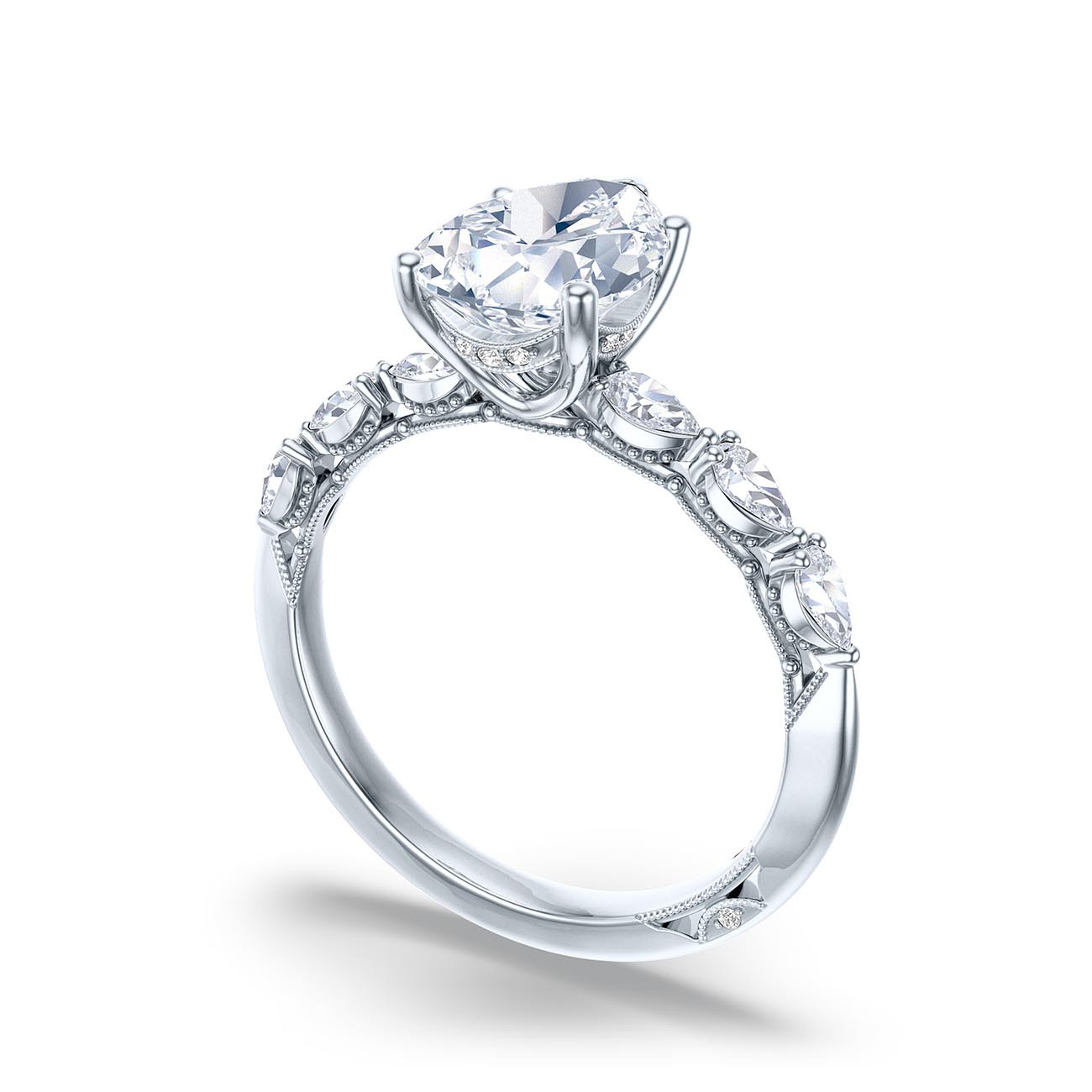Tacori Sculpted Crescent Pear Pavé Ring Angle