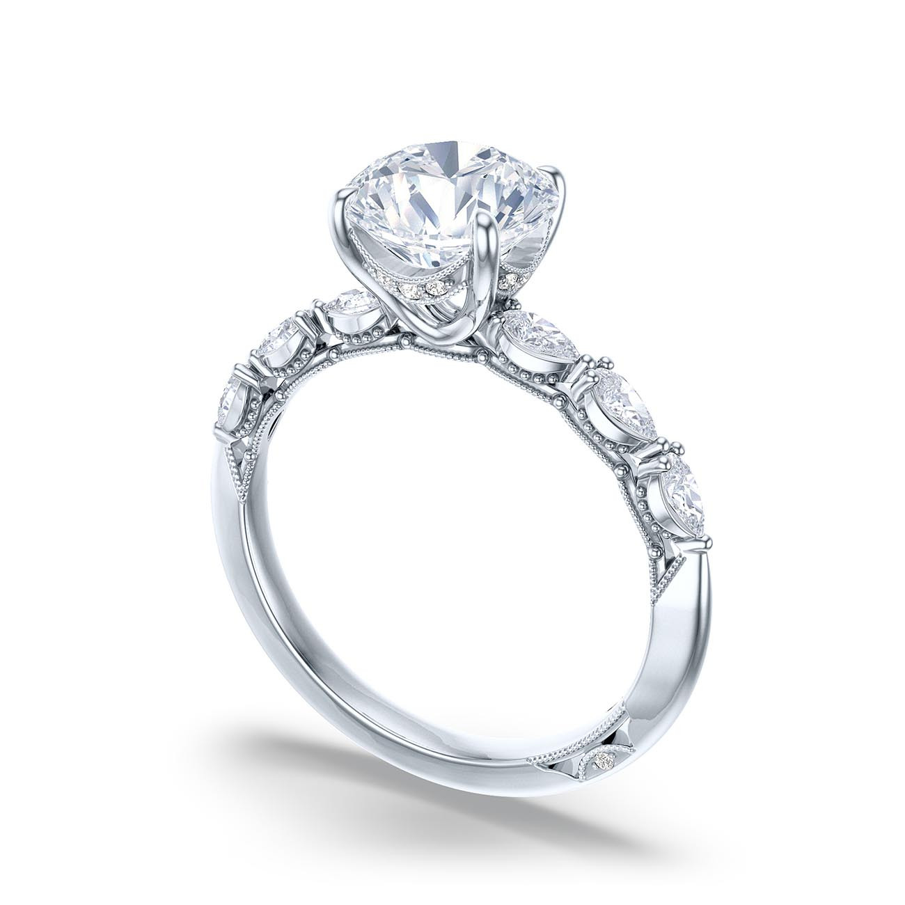 Tacori Sculpted Crescent Round Pavé Ring Angle