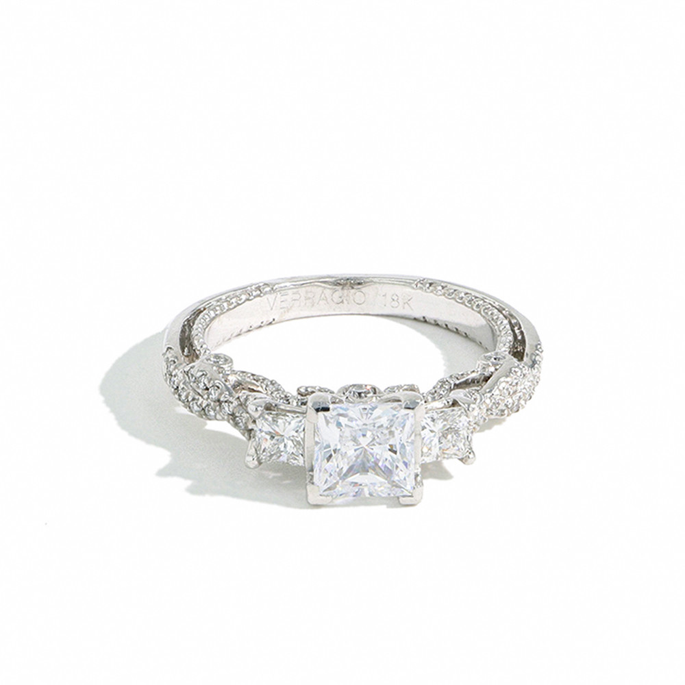 Verragio Insignia Princess Cut Diamond Three Stone Engagement Ring Setting front view