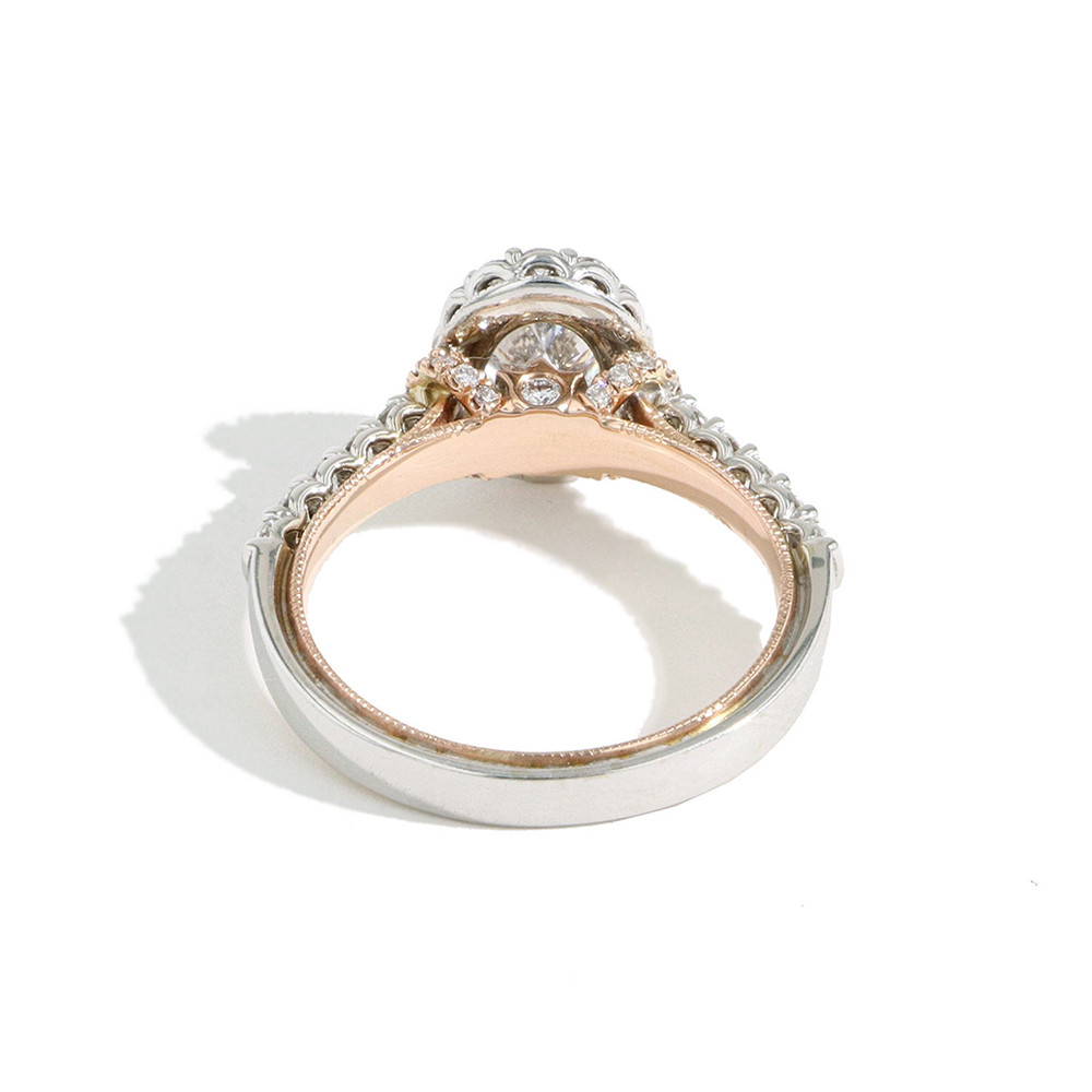 Verragio Classic Two Tone Oval Halo Engagement Ring Setting back view