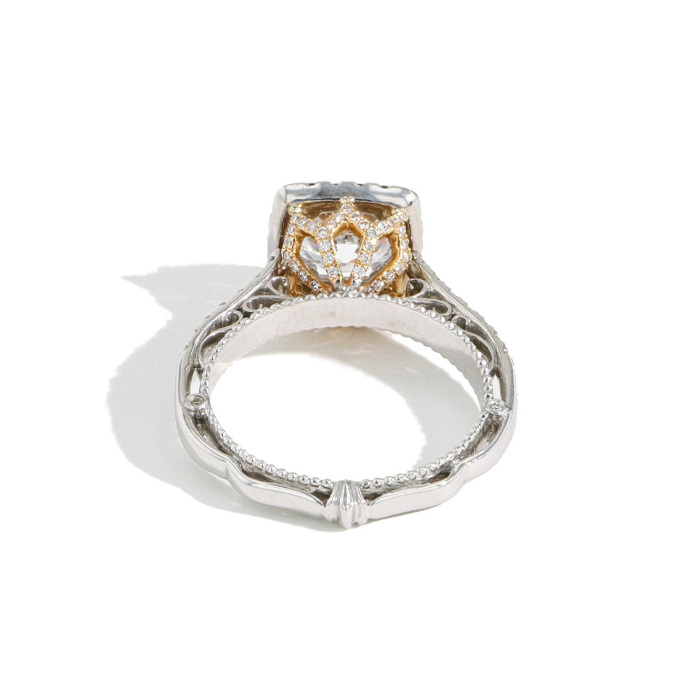Verragio Venetian Cushion Halo Vintage Engagement Ring Setting Back View