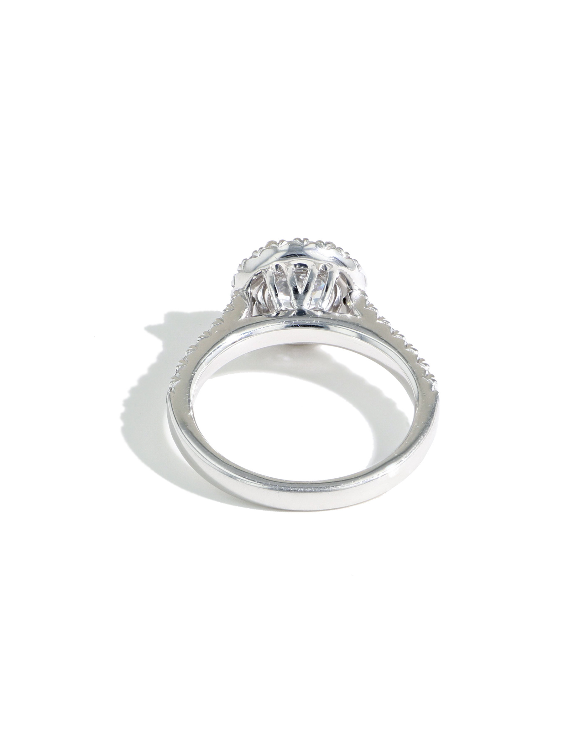 The Round Halo Pave Diamond Engagement Ring Setting back view
