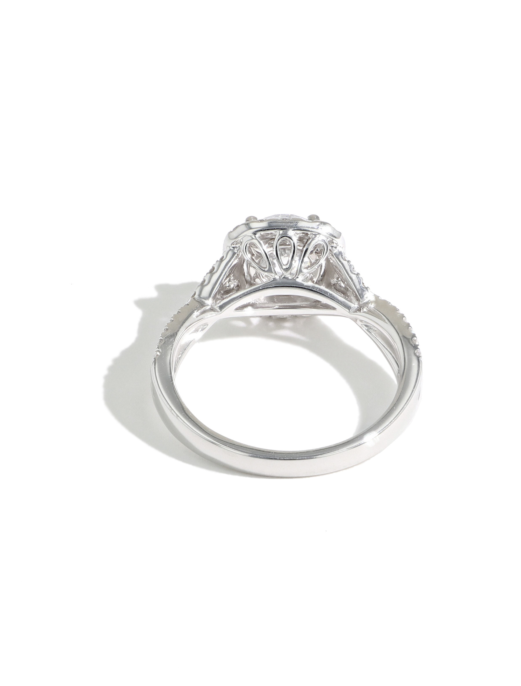 The Round Cushion Halo Twisted Engagement Ring Setting back view