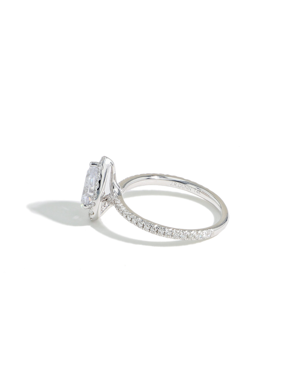 Halo Engagement Ring with Diamond Pavé Band side view